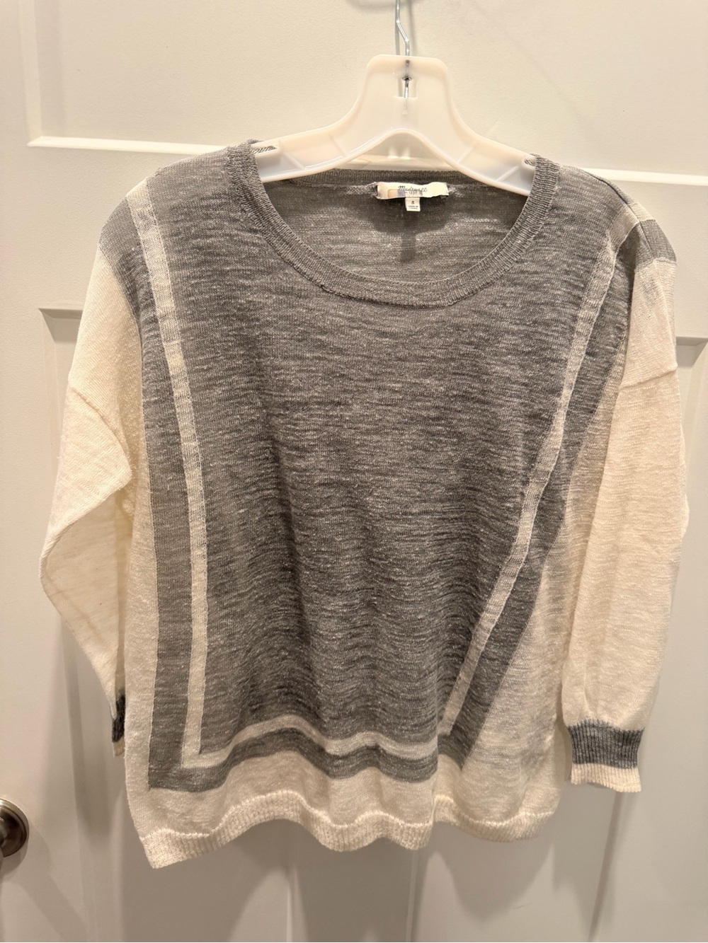 Madewell Small Gray Ivory Colorblock Lightweight Dolman Sweater